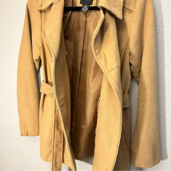 Me Jane Camel Pea Coat Wool Blend Size Medium With Belt - Picture 4 of 11